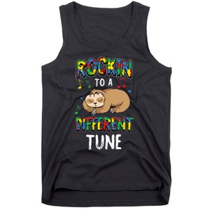 Rocking To A Different Tune Autism Awareness Sloth Tank Top