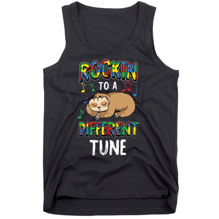 Rocking To A Different Tune Autism Awareness Sloth Tank Top