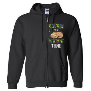 Rocking To A Different Tune Autism Awareness Sloth Full Zip Hoodie