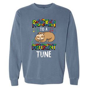 Rocking To A Different Tune Autism Awareness Sloth Garment-Dyed Sweatshirt