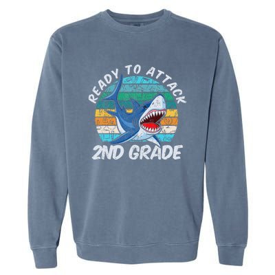 Ready To Attack 2nd Grade Shark Gift Back To School Garment-Dyed Sweatshirt