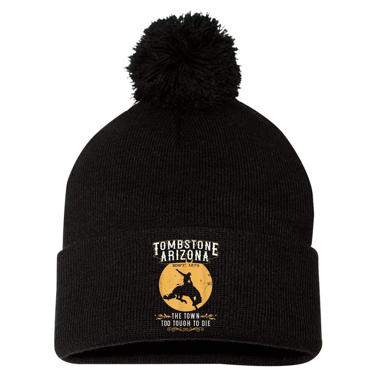 Retro Tombstone Arizona Wild West Vintage Horse Sunset Horse Pom Pom 12in Knit Beanie