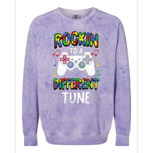 Rockin' To A Different Tune Panda ASD Awareness Colorblast Crewneck Sweatshirt