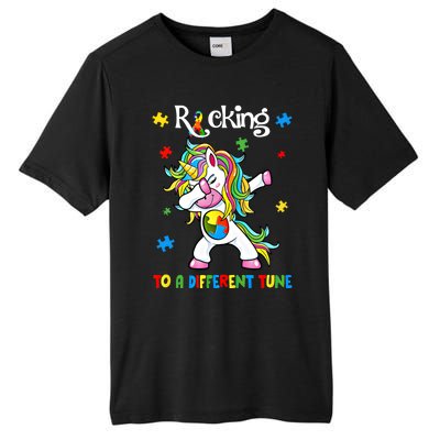 Rocking To A Different Tune Dabbing Unicorn Autism Awareness Gift Tall Fusion ChromaSoft Performance T-Shirt