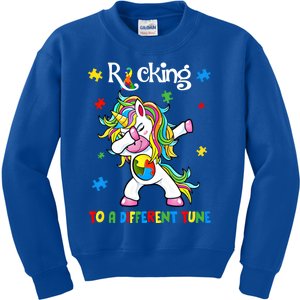 Rocking To A Different Tune Dabbing Unicorn Autism Awareness Gift Kids Sweatshirt