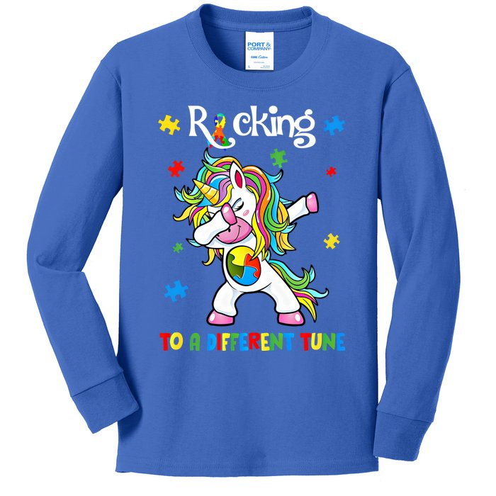 Rocking To A Different Tune Dabbing Unicorn Autism Awareness Gift Kids Long Sleeve Shirt