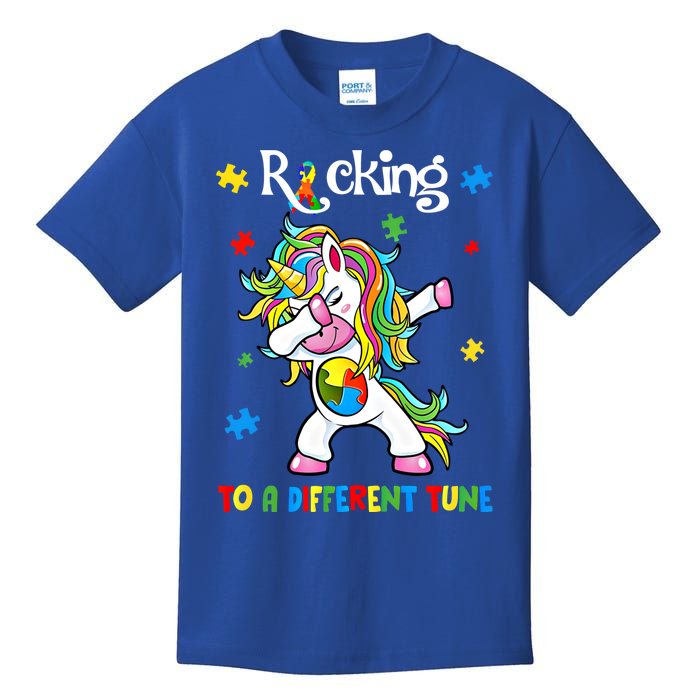 Rocking To A Different Tune Dabbing Unicorn Autism Awareness Gift Kids T-Shirt