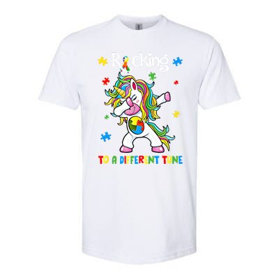 Rocking To A Different Tune Dabbing Unicorn Autism Awareness Gift Softstyle® CVC T-Shirt