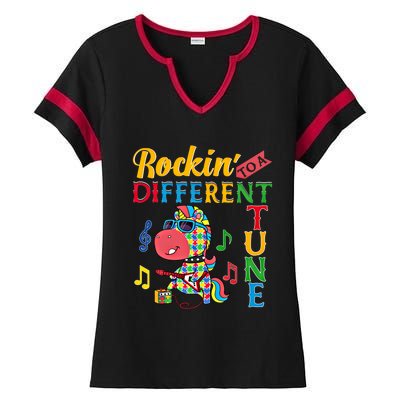 Rocking To A Different Tune Unicorn Autism Awareness Funny Gift Ladies Halftime Notch Neck Tee