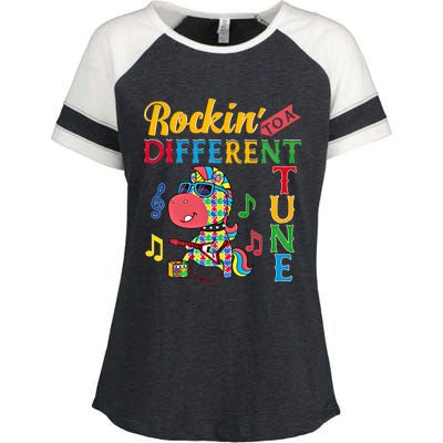 Rocking To A Different Tune Unicorn Autism Awareness Funny Gift Enza Ladies Jersey Colorblock Tee