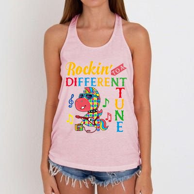 Rocking To A Different Tune Unicorn Autism Awareness Funny Gift Women's Knotted Racerback Tank