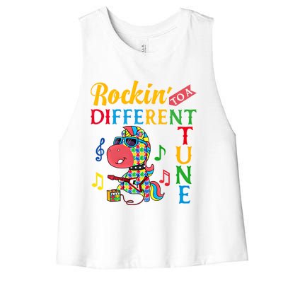 Rocking To A Different Tune Unicorn Autism Awareness Funny Gift Women's Racerback Cropped Tank