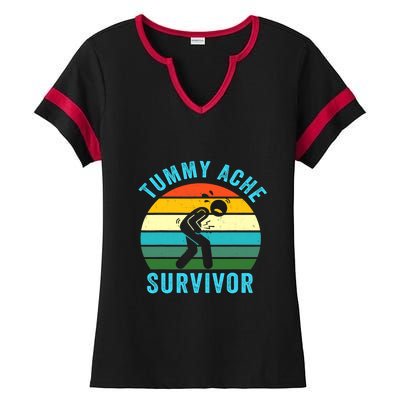 Retro Tummy Ache Survivor Vintage Stomachache IBS Funny Ladies Halftime Notch Neck Tee