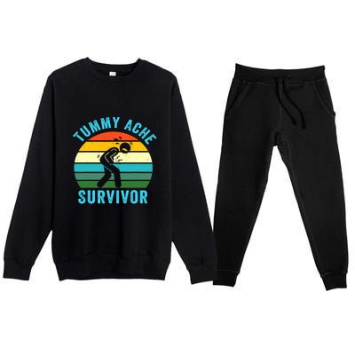 Retro Tummy Ache Survivor Vintage Stomachache IBS Funny Premium Crewneck Sweatsuit Set