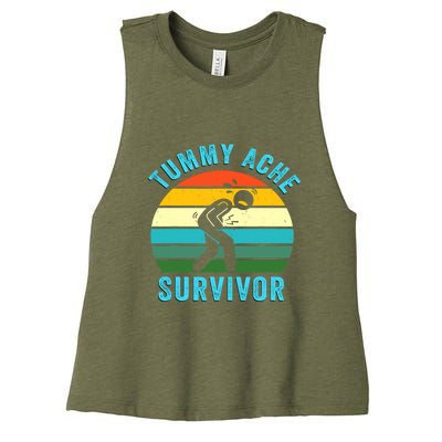 Retro Tummy Ache Survivor Vintage Stomachache IBS Funny Women's Racerback Cropped Tank