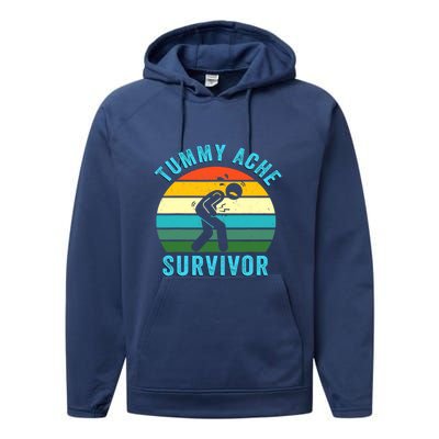 Retro Tummy Ache Survivor Vintage Stomachache IBS Funny Performance Fleece Hoodie