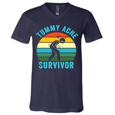 Retro Tummy Ache Survivor Vintage Stomachache IBS Funny V-Neck T-Shirt