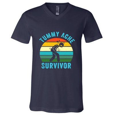 Retro Tummy Ache Survivor Vintage Stomachache IBS Funny V-Neck T-Shirt