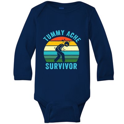 Retro Tummy Ache Survivor Vintage Stomachache IBS Funny Baby Long Sleeve Bodysuit