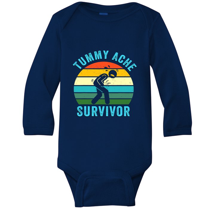 Retro Tummy Ache Survivor Vintage Stomachache IBS Funny Baby Long Sleeve Bodysuit