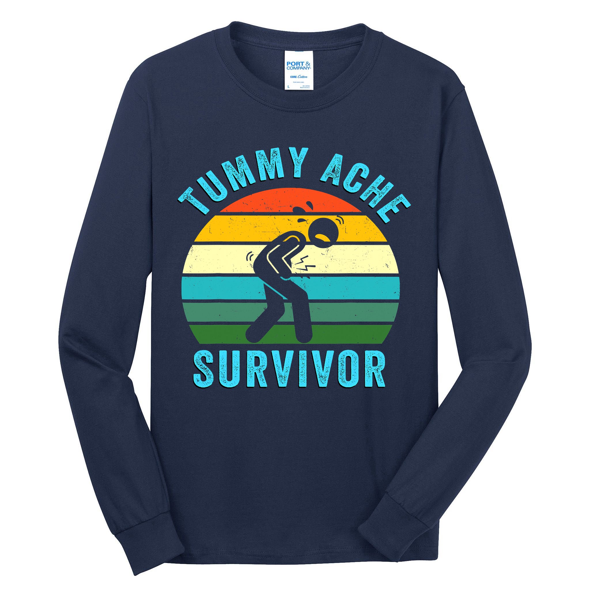 Retro Tummy Ache Survivor Vintage Stomachache IBS Funny Tall Long Sleeve T-Shirt