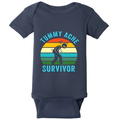 Retro Tummy Ache Survivor Vintage Stomachache IBS Funny Baby Bodysuit