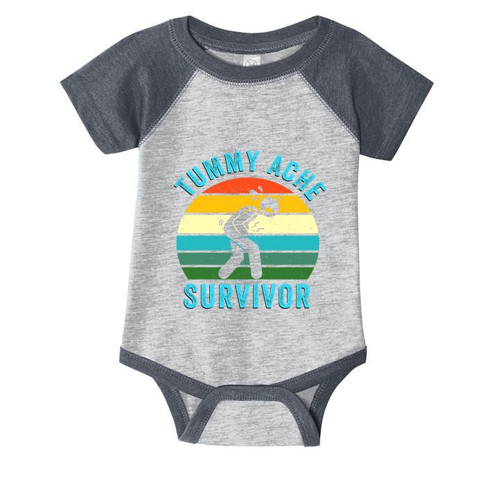 Retro Tummy Ache Survivor Vintage Stomachache IBS Funny Infant Baby Jersey Bodysuit