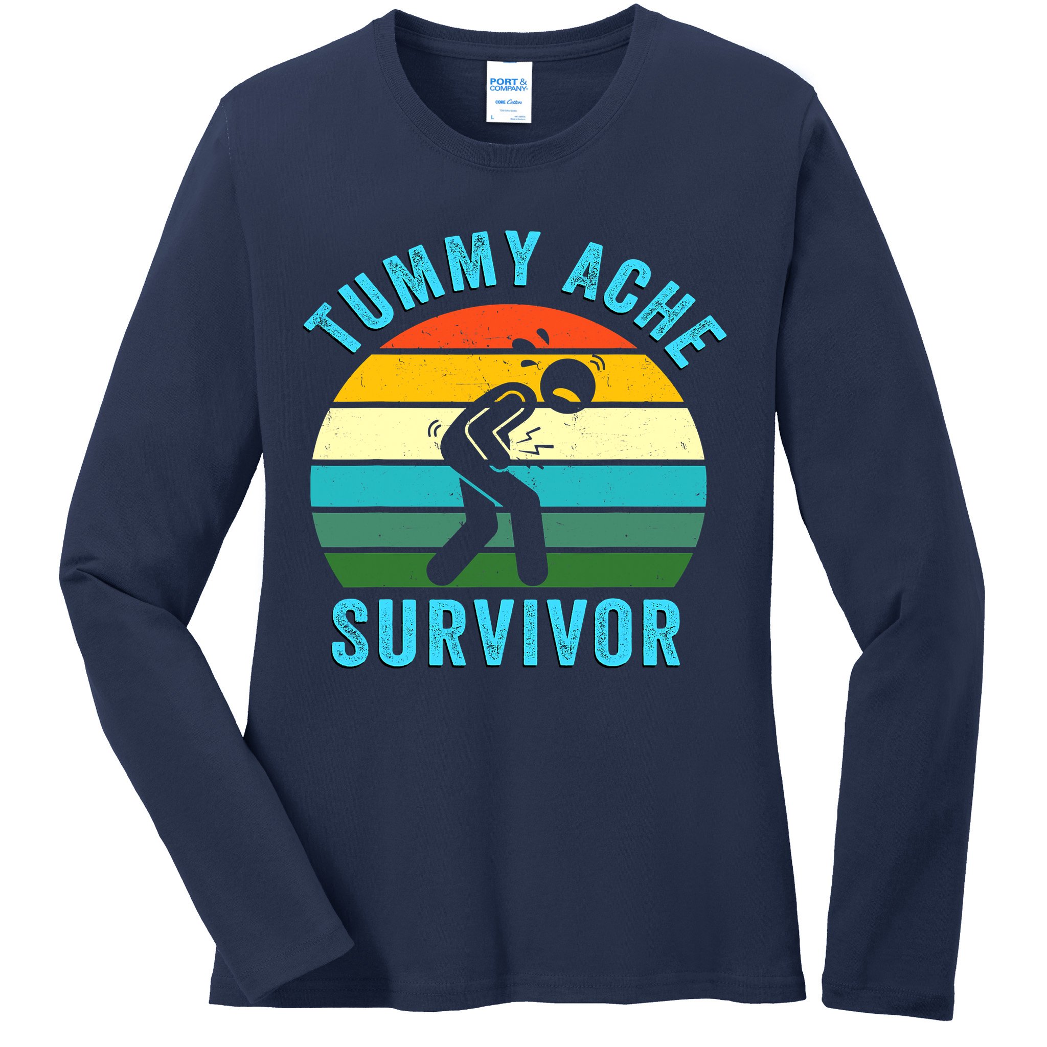 Retro Tummy Ache Survivor Vintage Stomachache IBS Funny Ladies Long Sleeve Shirt