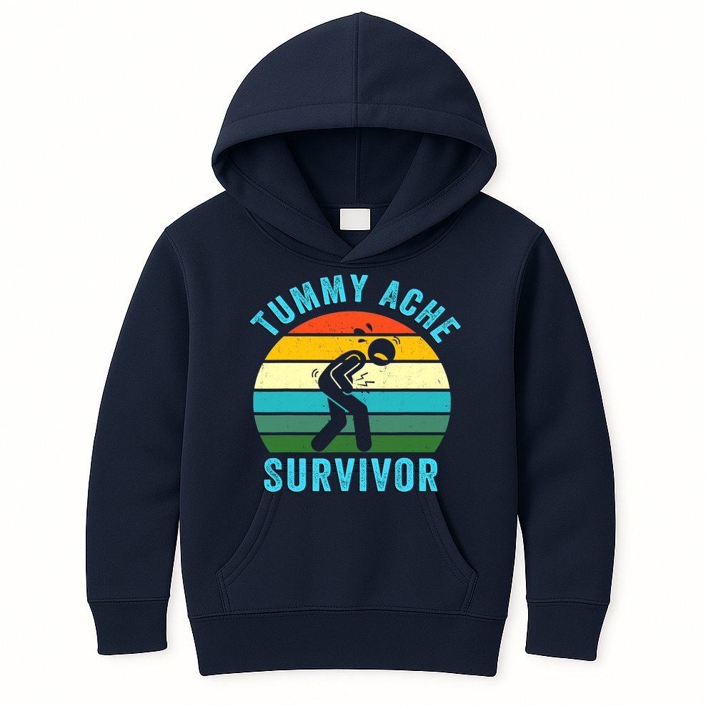 Retro Tummy Ache Survivor Vintage Stomachache IBS Funny Kids Hoodie