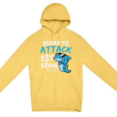 Ready To Attack First Grade Shark Cute 1St Grade Gift Premium Pullover Hoodie