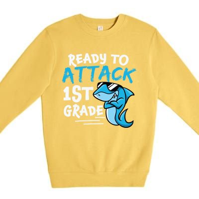 Ready To Attack First Grade Shark Cute 1St Grade Gift Premium Crewneck Sweatshirt