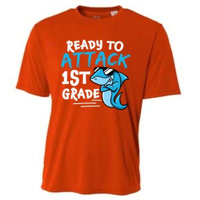 Ready To Attack First Grade Shark Cute 1St Grade Gift Cooling Performance Crew T-Shirt