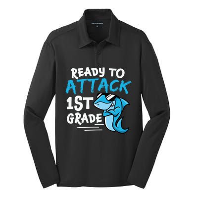 Ready To Attack First Grade Shark Cute 1St Grade Gift Silk Touch Performance Long Sleeve Polo