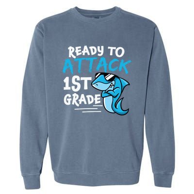 Ready To Attack First Grade Shark Cute 1St Grade Gift Garment-Dyed Sweatshirt