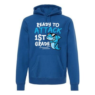 Ready To Attack First Grade Shark Cute 1St Grade Gift Premium Hoodie