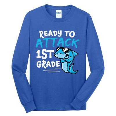 Ready To Attack First Grade Shark Cute 1St Grade Gift Tall Long Sleeve T-Shirt