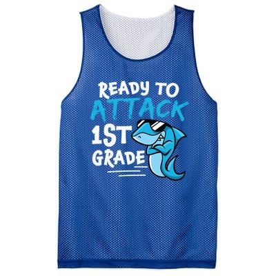 Ready To Attack First Grade Shark Cute 1St Grade Gift Mesh Reversible Basketball Jersey Tank