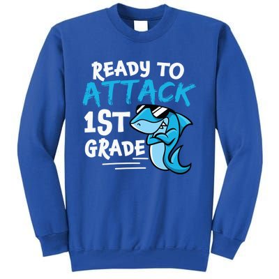 Ready To Attack First Grade Shark Cute 1St Grade Gift Tall Sweatshirt