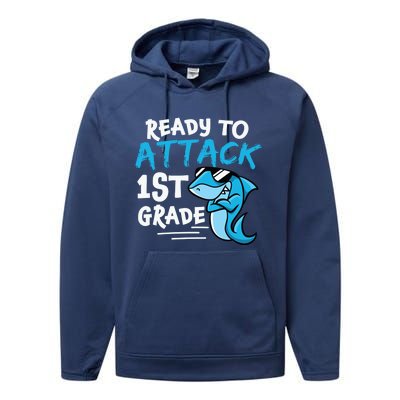 Ready To Attack First Grade Shark Cute 1St Grade Gift Performance Fleece Hoodie