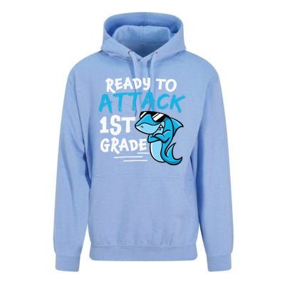 Ready To Attack First Grade Shark Cute 1St Grade Gift Unisex Surf Hoodie