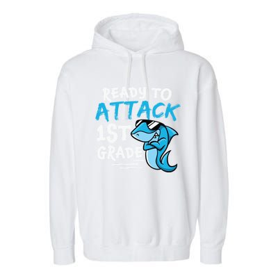 Ready To Attack First Grade Shark Cute 1St Grade Gift Garment-Dyed Fleece Hoodie