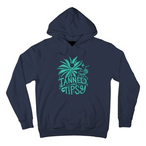 Retro Tanned And Tipsy Beach Summer Vacation Funny (On Back) Hoodie