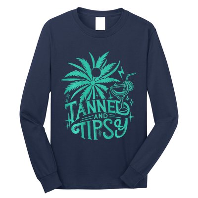 Retro Tanned And Tipsy Beach Summer Vacation Funny (On Back) Long Sleeve Shirt