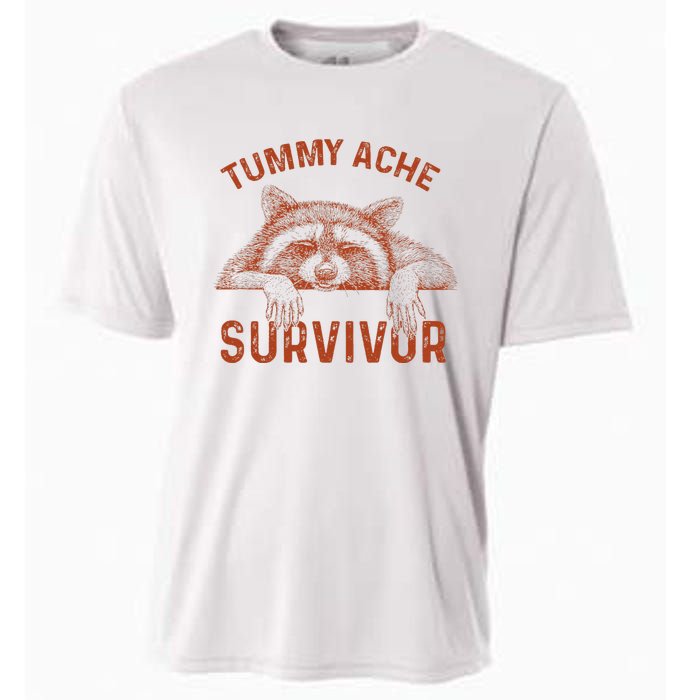 Retro Tummy Ache Survivor Funny Raccoon Cooling Performance Crew T-Shirt