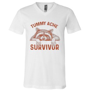 Retro Tummy Ache Survivor Funny Raccoon V-Neck T-Shirt