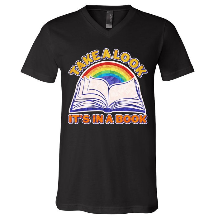 Retro Take A Look It's In A Book Reading Fan V-Neck T-Shirt