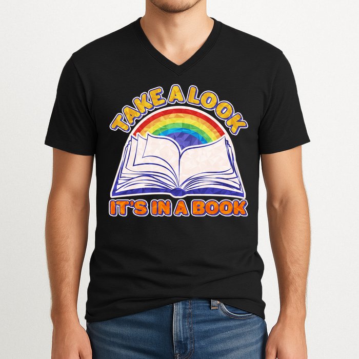 Retro Take A Look It's In A Book Reading Fan V-Neck T-Shirt