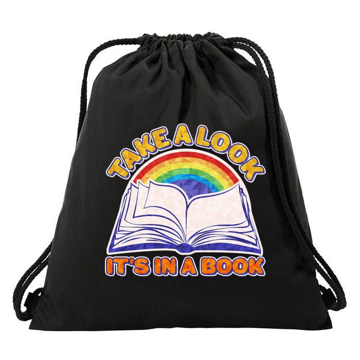 Retro Take A Look It's In A Book Reading Fan Drawstring Bag