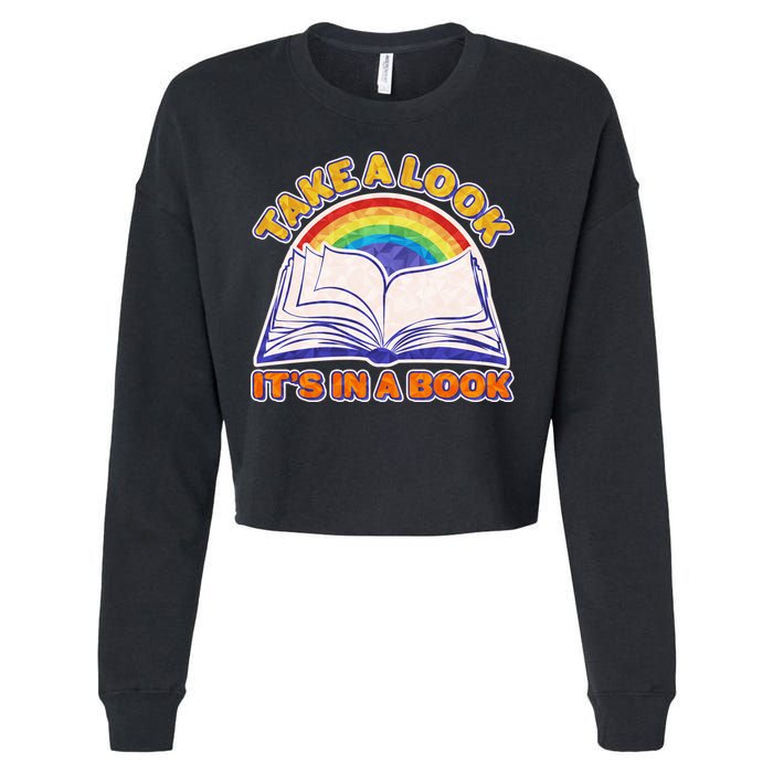 Retro Take A Look It's In A Book Reading Fan Cropped Pullover Crew