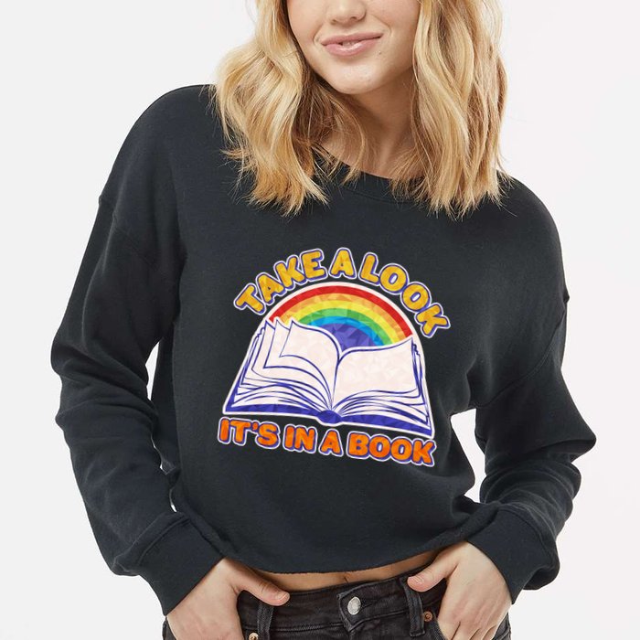 Retro Take A Look It's In A Book Reading Fan Cropped Pullover Crew
